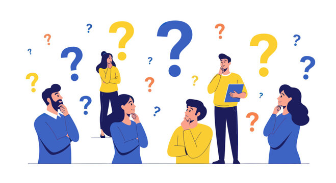 Diverse Group of People Pondering Questions with Question Marks