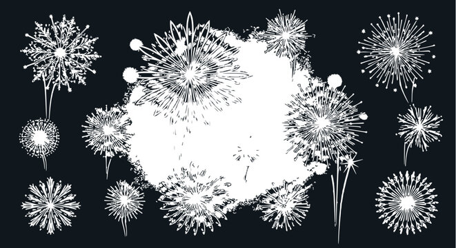 White Fireworks Explosion Abstract Shape on Dark Background Vector Illustration