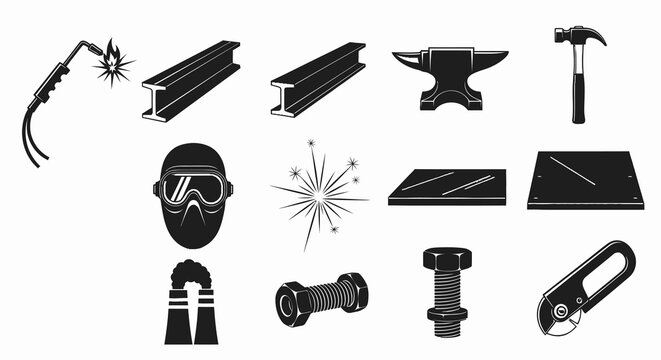 Metal Working and Welding Industrial Icons Set