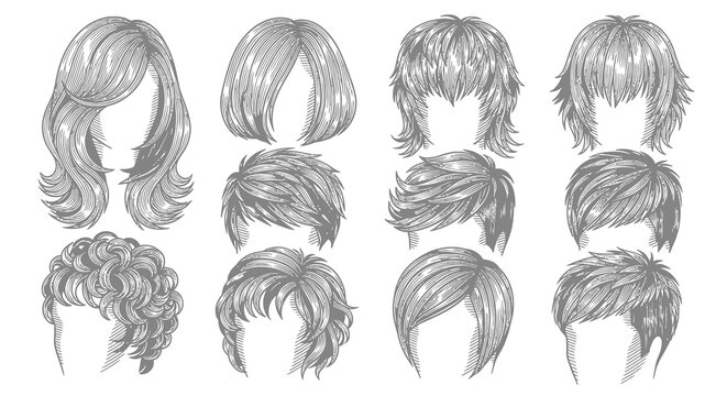 Diverse Collection of Men's and Women's Hairstyle Vector Icons