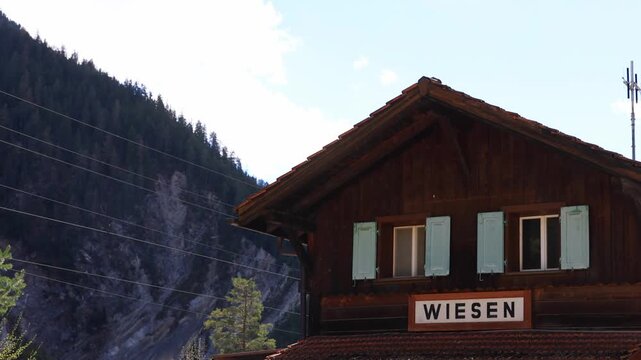 davos wiesen train station in switzerland 4k video