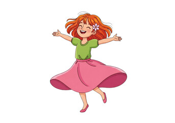 Obraz premium A young girl in a pink dress dancing with joy and excitement