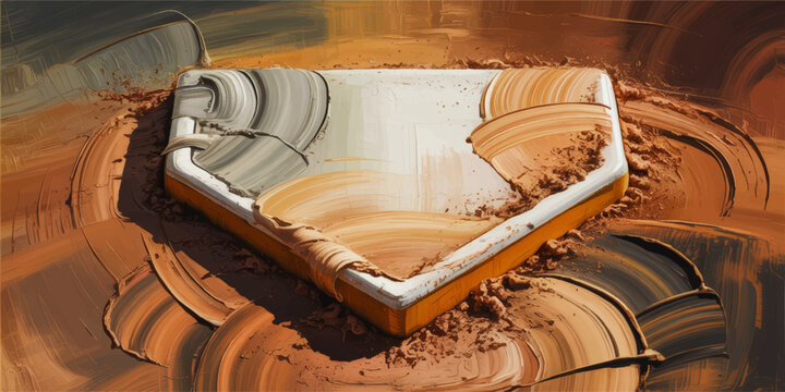 Abstract home plate baseball field illustration with earthy brown brush strokes, sandy texture and dynamic sports background