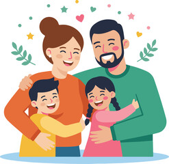 Fototapeta premium A Joyful Illustration of a Happy Family Embracing and Celebrating Together with Stars and Leaves
