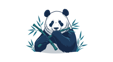 Giant Panda Eating Bamboo, Cute Cartoon Style Illustration © Arif