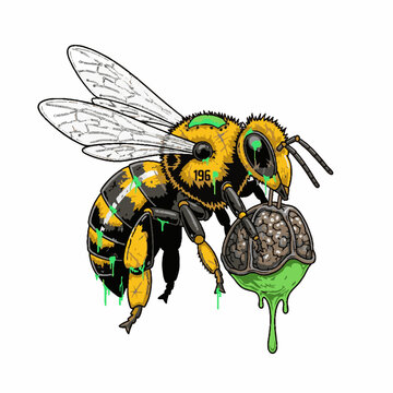 Colorful Bee Carrying Green Pollen.