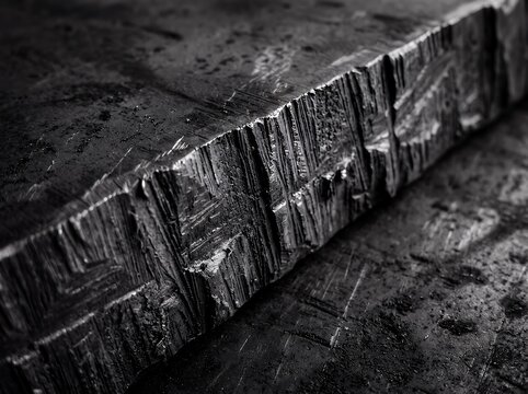 Industrial metal macro texture with a rough edge creating a compelling abstract background This dark textured surface is ideal for depicting strength durability and raw material concepts in design pro