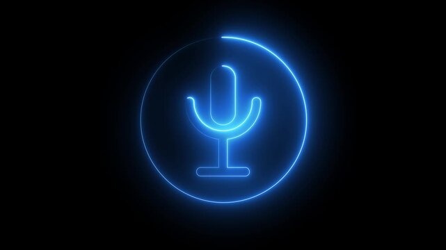 Voice recording podcast mic microphone button icon animation. neon line microphone icon . Voice record .voice recording podcast mic microphone button icon animation. Audio.