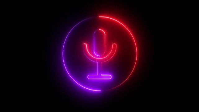 Voice recording podcast mic microphone button icon animation. neon line microphone icon . Voice record .voice recording podcast mic microphone button icon animation. Audio.