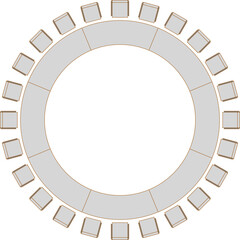 Fototapeta premium Minimalist architectural floor plan vector of a circular conference table with chairs, featuring clean linear top views.