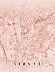 Obraz premium Istanbul Turkey city map art print , Coral style with soft coral and warm pink streets on muted beige background. Minimalist wall art poster ideal for home, office and travel lovers.