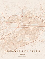 Obraz premium Peshawar Pakistan city map art print , Terracotta style with earthy terracotta and warm rust tones on sandy beige background. Minimalist wall art poster ideal for home, office and...
