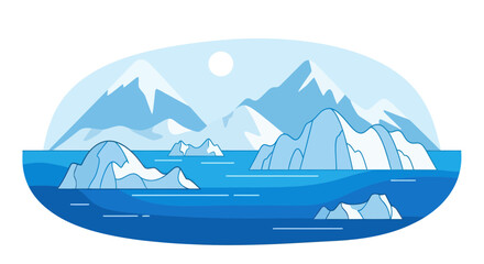 Arctic Landscape Illustration: Icebergs, Mountains, and Sun © Salon