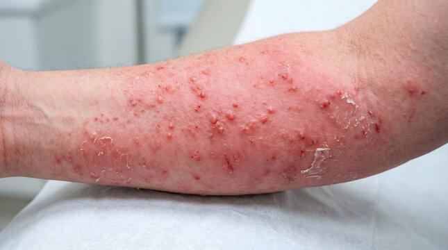 Human arm showing severe rash, skin irritation