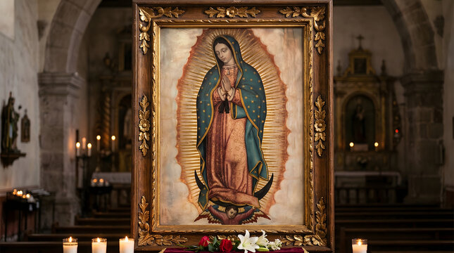 Our lady of guadalupe painting adorning a church altar