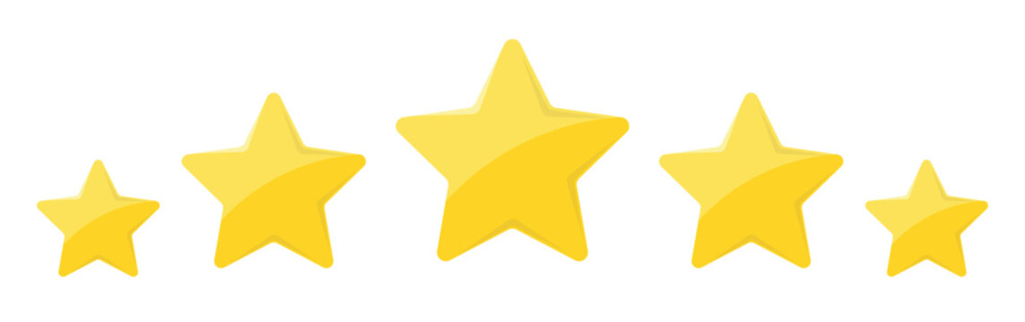 Glossy golden star rating set with shiny highlights and depth effect for premium review systems quality ranking icons isolated on transparent background suitable for ui design apps and web interfaces