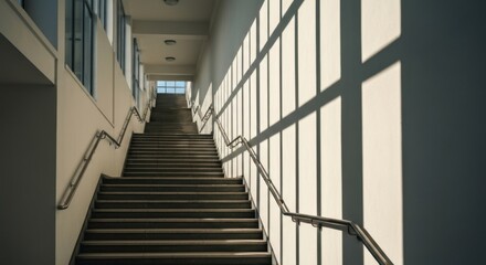 Fototapeta premium Stairwell with sunlight, shadows cast on walls