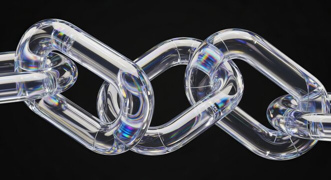 Transparent Geometric Chain Links Interlocking on Black Background