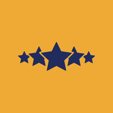 Five navy blue stars arranged in a line on a yellow background.