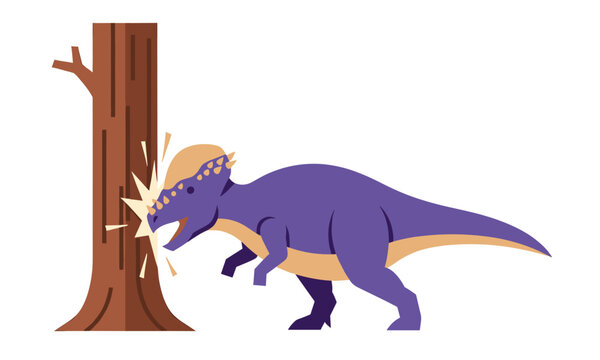 Pachycephalosaurus Dinosaur Head Butting Tree Vector Illustration