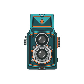 Retro Twin Lens Reflex Camera Illustration in Pastel Halftone