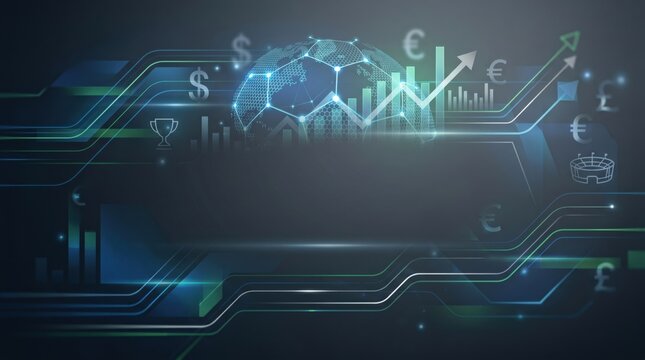 Digital football betting analytics interface with global sports finance data and charts