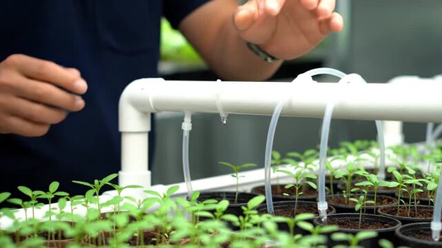 Adjusting Drip Irrigation System for Hydroponic Young Plants in a Greenhouse with Focused Hands-on Gardening Techniques