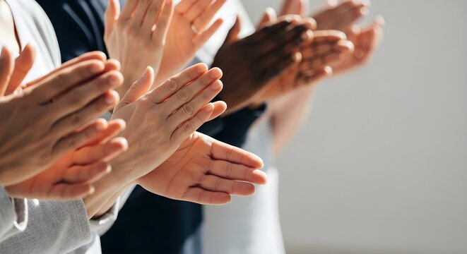 Diverse Group of Professionals Applauding and Clapping Hands for Success and Recognition in a Business Meeting