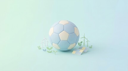 Fototapeta premium Eco Friendly Football with Renewable Energy Icons for Carbon Neutral Sports Tournament Branding