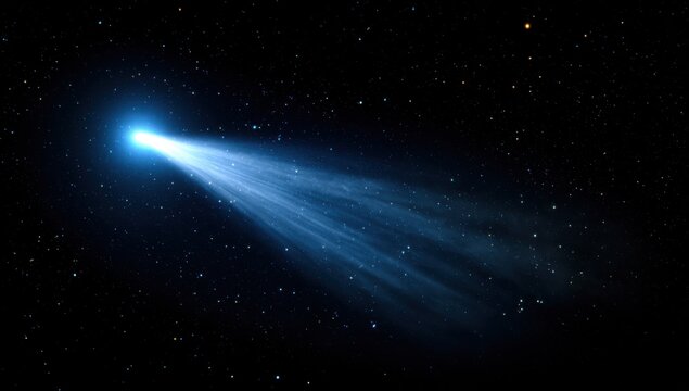 Vibrant Blue Comet Streaking Through Starry Night Sky.