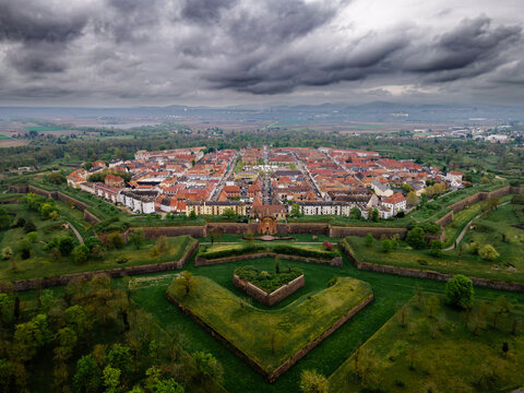 Neuf-Brisach outer fortification ring green earthworks aerial