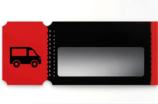 Red ticket with van icon and black window minimalist design.