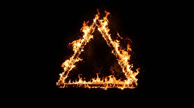 Dynamic Fiery Triangle Shape Burning on Black Background