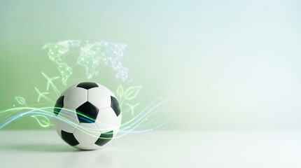 Fototapeta premium Sustainable Soccer Concept with Eco Friendly Energy Symbols and World Map