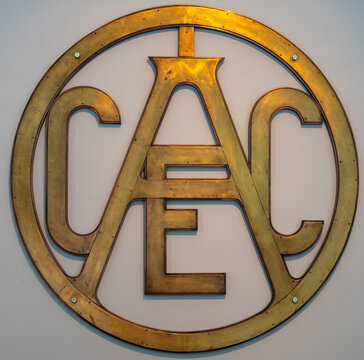 Charleroi, Belgium - 24 Jul 24: CAC industrial emblem in brass at Bois du Cazier museum