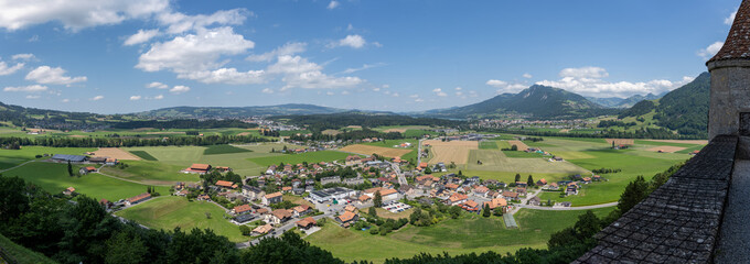 Panorama of Gruyeres village and farmland from the castle © Joseph Creamer