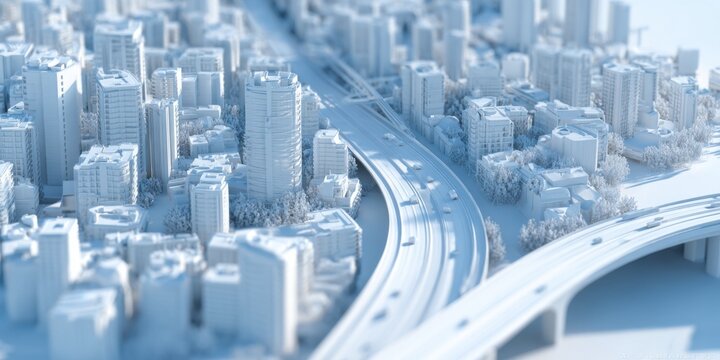 Futuristic Cityscape with Elevated Highways and Modern Architecture.