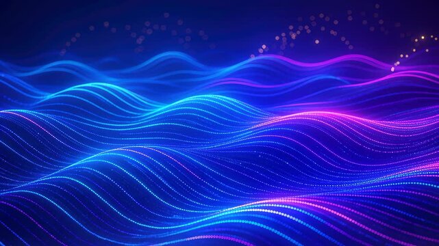 Digital Wave Aesthetics: A mesmerizing digital artwork features flowing, undulating lines in gradients of vibrant blue and electric purple, evoking a sense of movement, energy, and the digital realm.