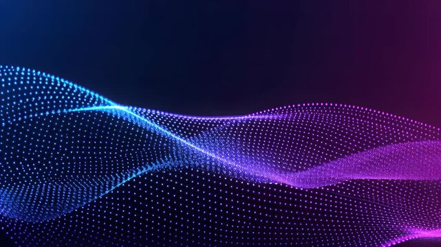 Dynamic Digital Flow: An abstract digital landscape with a flowing wave of vibrant dots against a gradient background, representing data streams and interconnected networks.