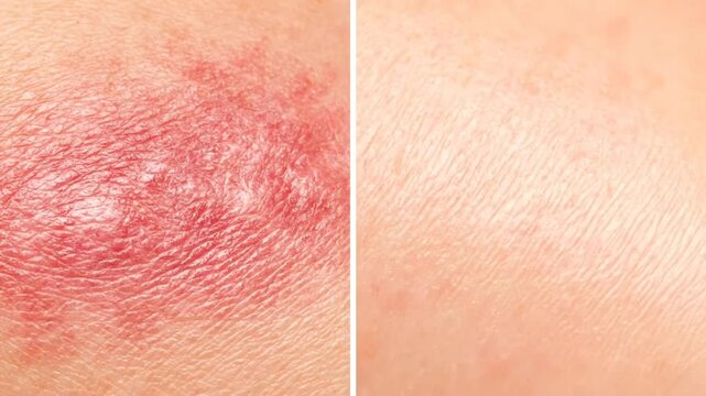 Close-Up Comparison of Irritated Red Skin and Smooth Healthy Skin for Dermatological Analysis and Treatment Evaluation
