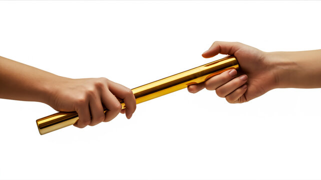 Two hands passing a relay baton in a sports event