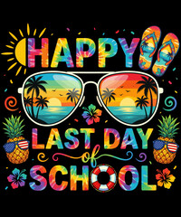 Fototapeta premium Happy Last Day Of School Summer Vacation Student Teacher Celebration SVG