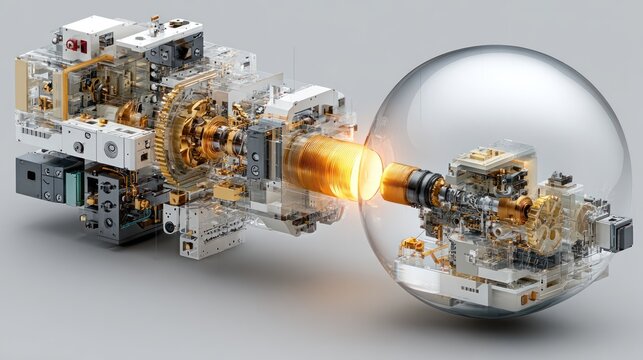 Complex Machinery System in Transparent Sphere