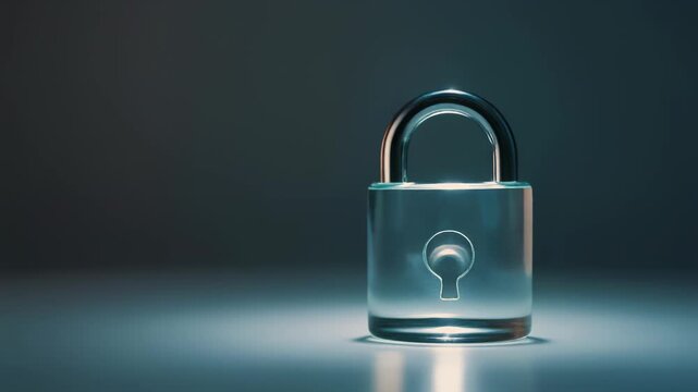 光を纏うガラスの南京錠が象徴する安全なデータ保護概念