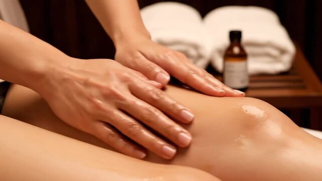 Professional Massage Therapy Session Focused on Relaxation and Wellness in a Serene Spa Environment with Aromatic Oils