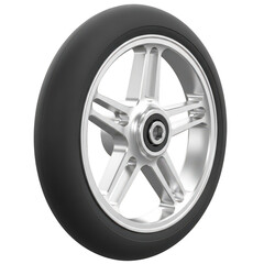 Fototapeta premium Silver five spoke wheel rim with a black rubber tire for small vehicle applications