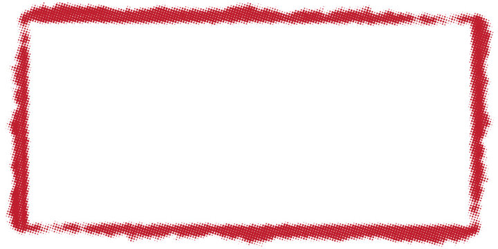 Red halftone grunge frame border with distressed dot texture on white background. Vector Illustration