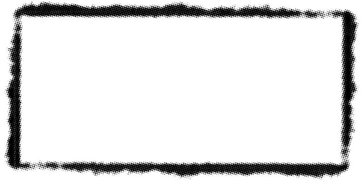 Black halftone grunge frame border with distressed dot texture on white background. Vector Illustration