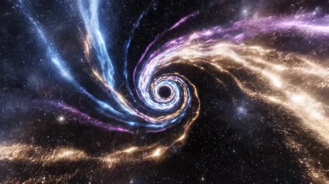 Cosmic vortex swirling in space with colorful celestial bodies