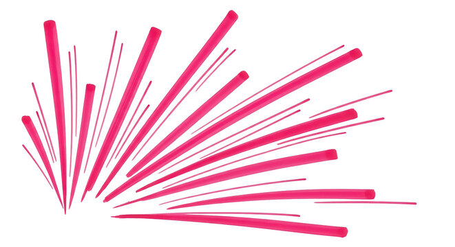 Hand drawn pink marker comic emphasis lines, pop art blush or motion effect on a transparent background.